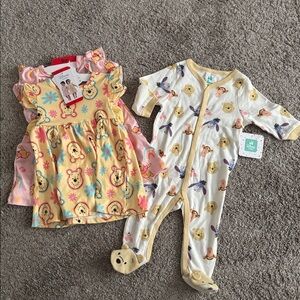 Bundle Disney Baby Footie Pajamas and 2 Dresses Winnie the Pooh 6-9 Months NWT